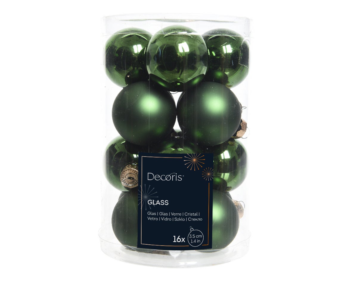 Decoris Kerstballen glas dennengroen 16 stuks Ø 3.5 cm