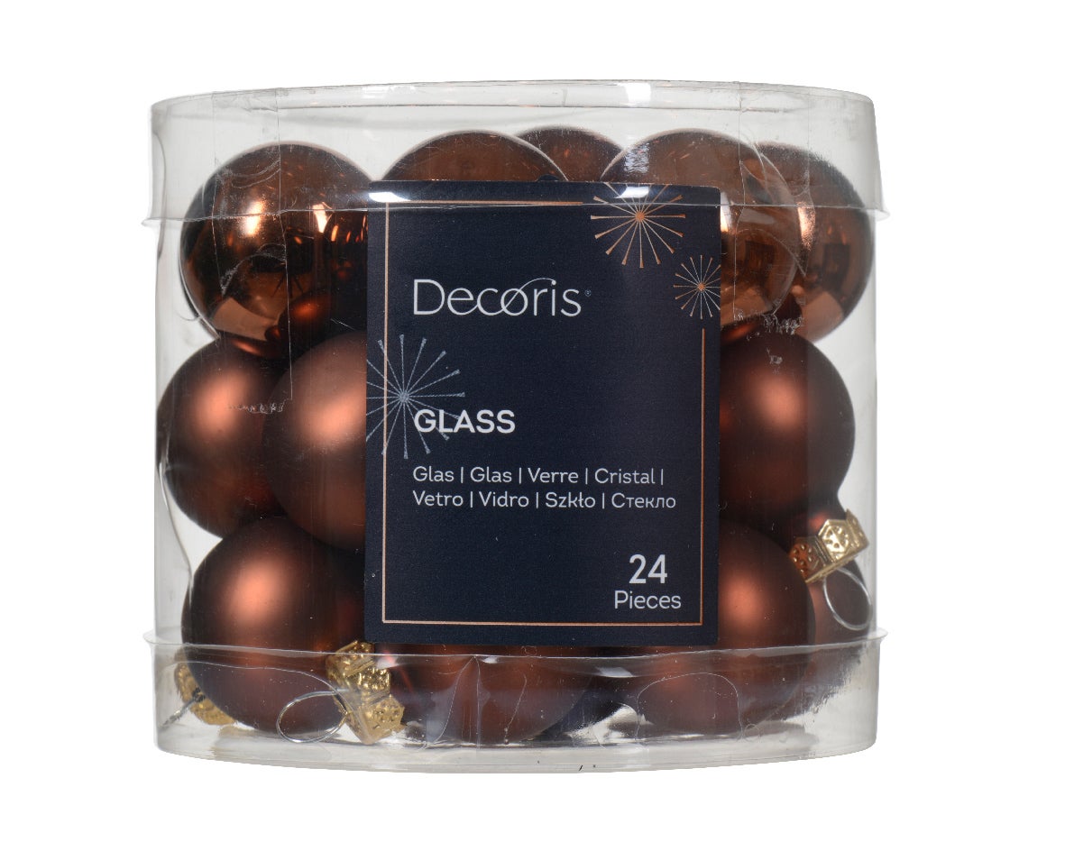 Decoris Kerstballen glas espresso 24 stuks Ø 2.5 cm