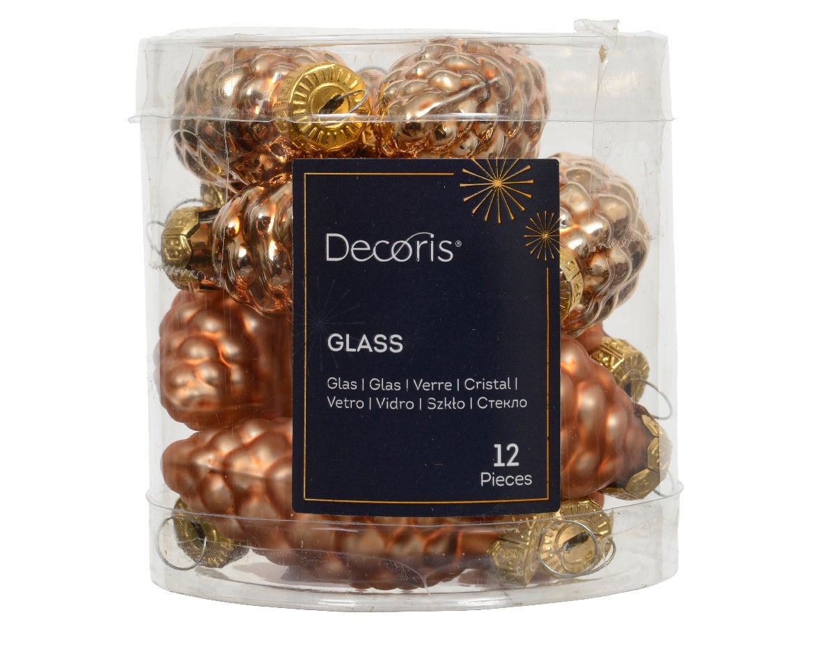 Decoris dennenappel glas brandy 12 stuks 6 x 2.5 cm