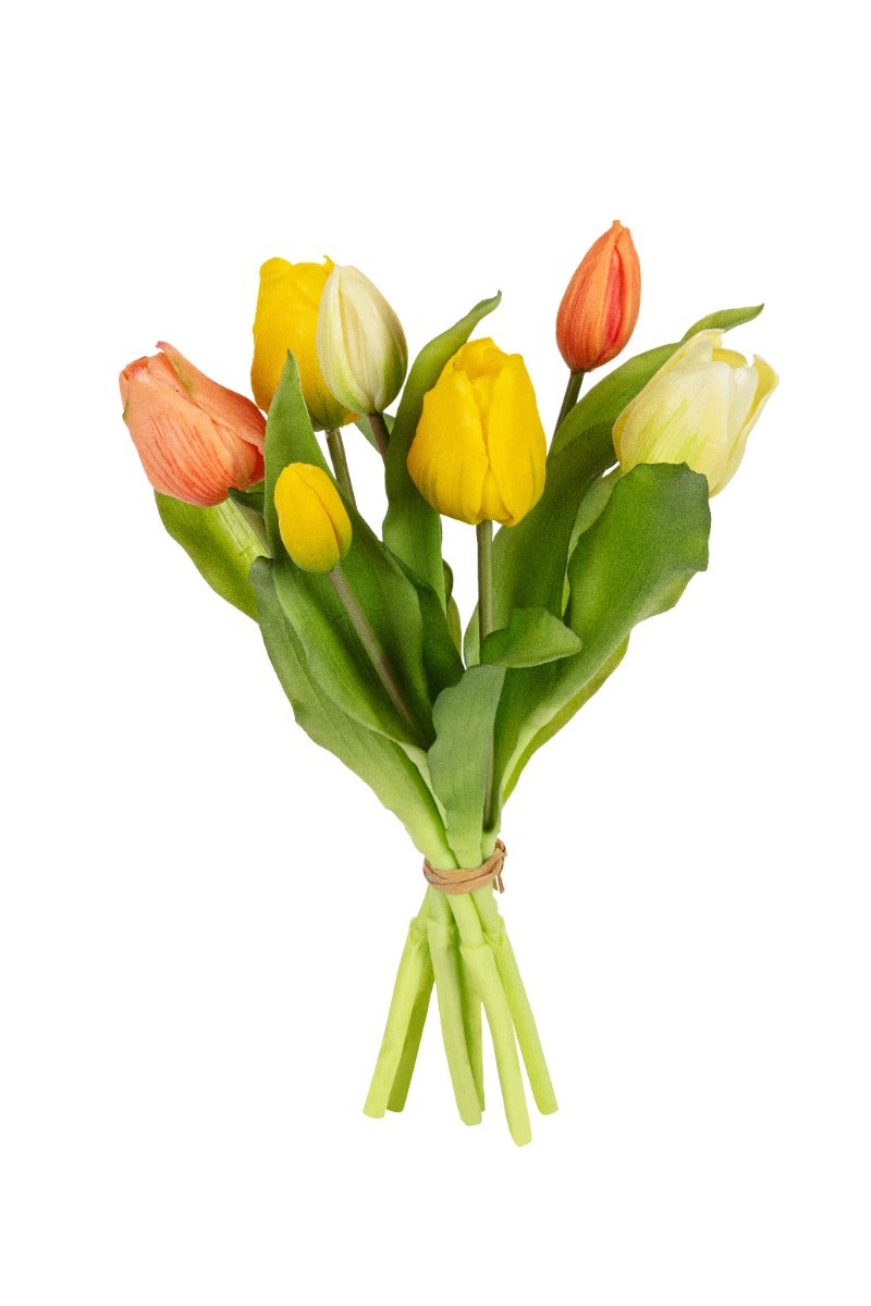 Kunstbloem tulpenbundel geel, zalm 7 stelen 30 cm
