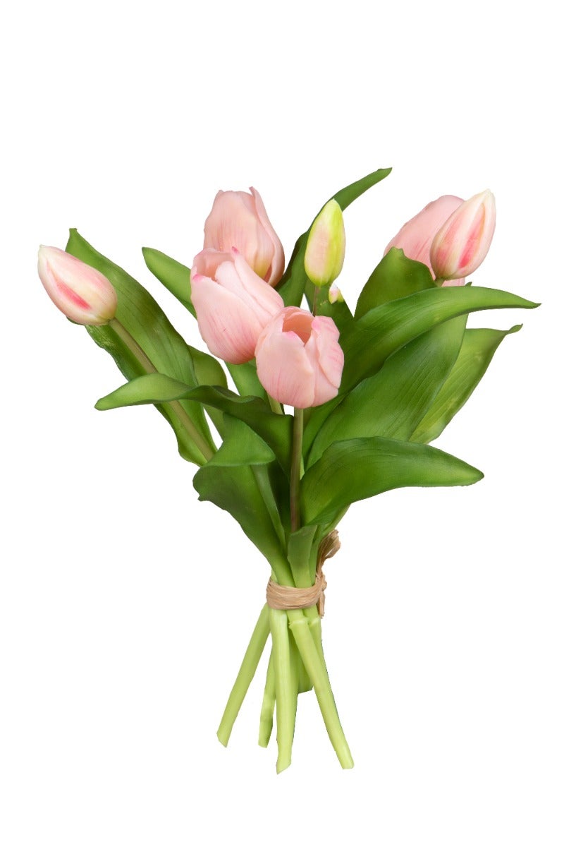 Kunstbloem tulpenbundel lichtroze 7 stelen 30 cm