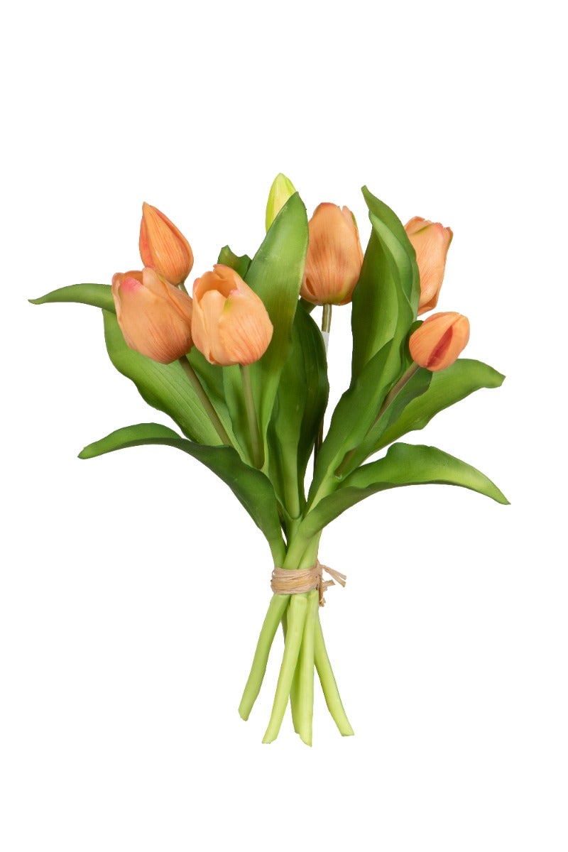 Kunstbloem tulpenbundel zalm 7 stelen 30 cm