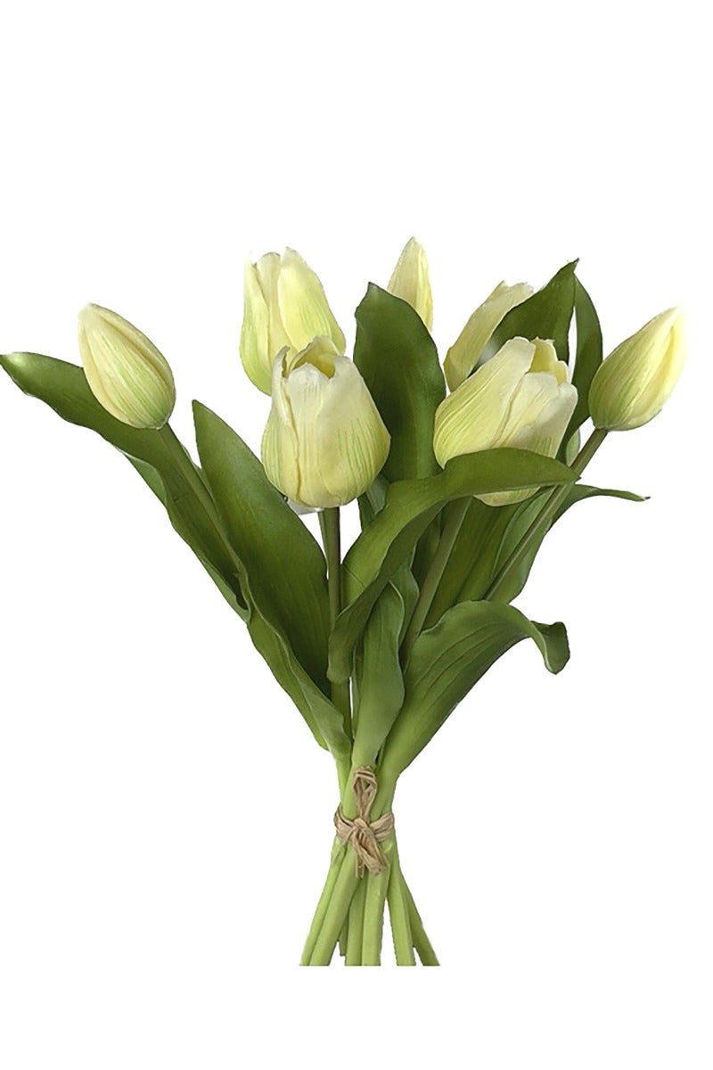 Kunstbloem tulpenbundel licht geel 7 stelen 30 cm