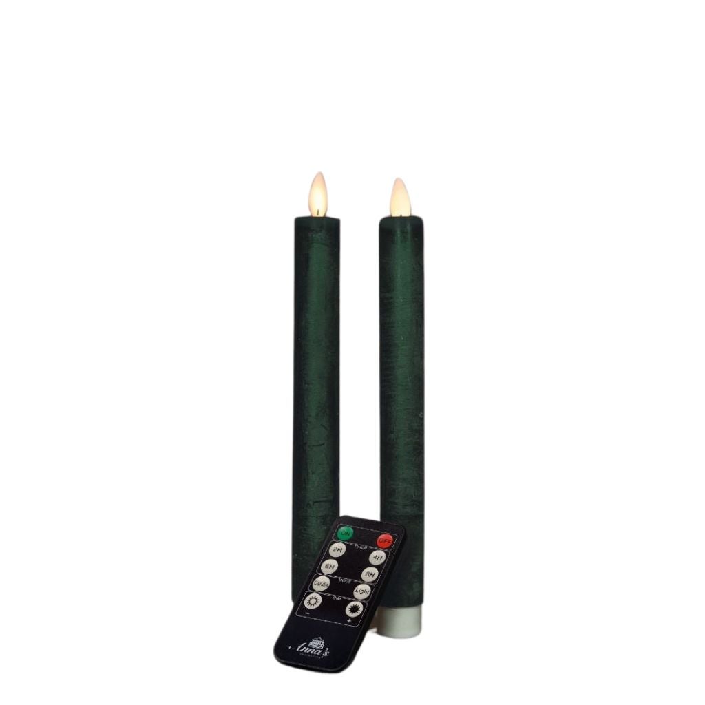 Dinerkaars LED Wax Antiek Groen 23 cm 2 stuks met afstandsbediening