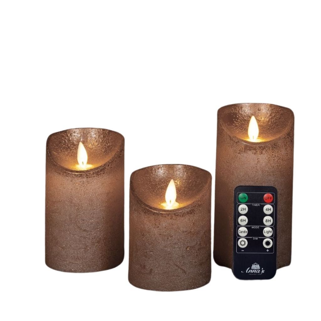 Stompkaars LED Wax Brons 3 stuks met afstandsbediening
