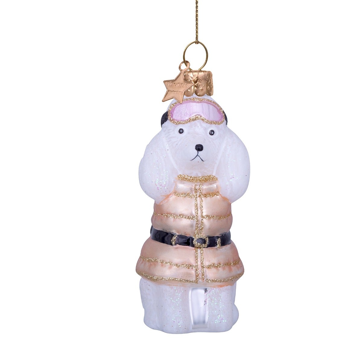 Vondels Kersthanger poedel wit winter 9 cm
