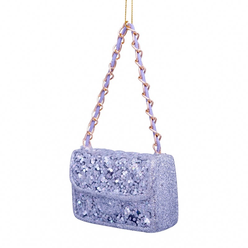 Vondels Kersthanger handtas glitter zilver 6 cm