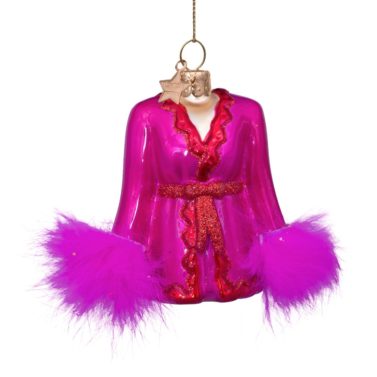 Vondels Kersthanger kimono bont roze 8.5 cm