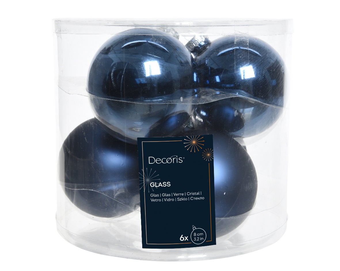 Decoris Kerstballen glas night blue 6 stuks Ø 8 cm