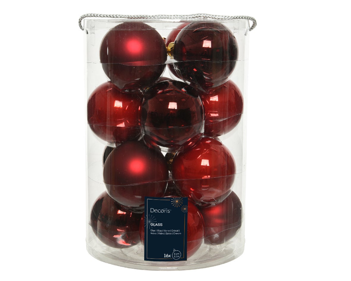 Decoris Kerstballen glas mix rood 16 stuks Ø 8 cm