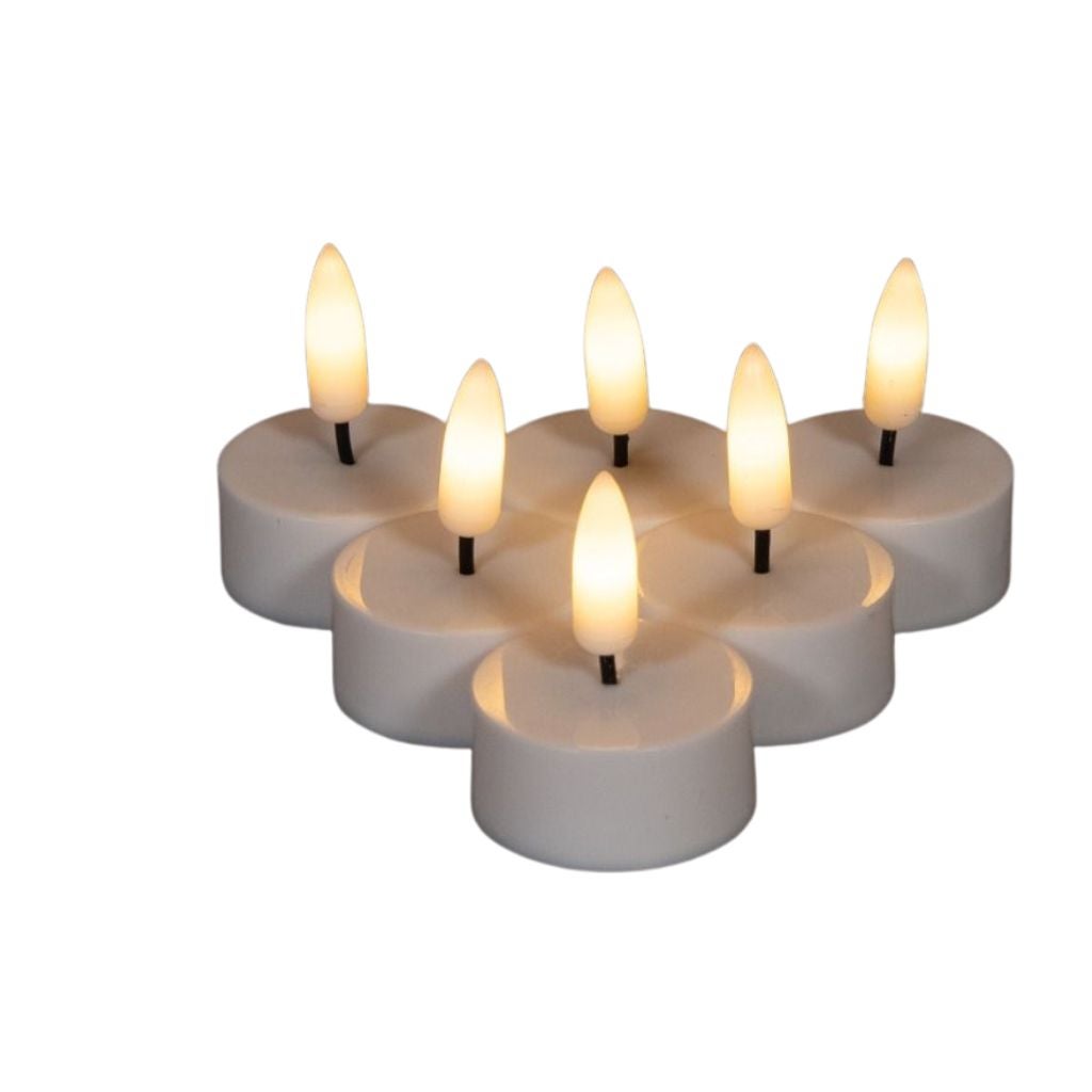 Theelicht LED 3D vlam 6 stuks wit