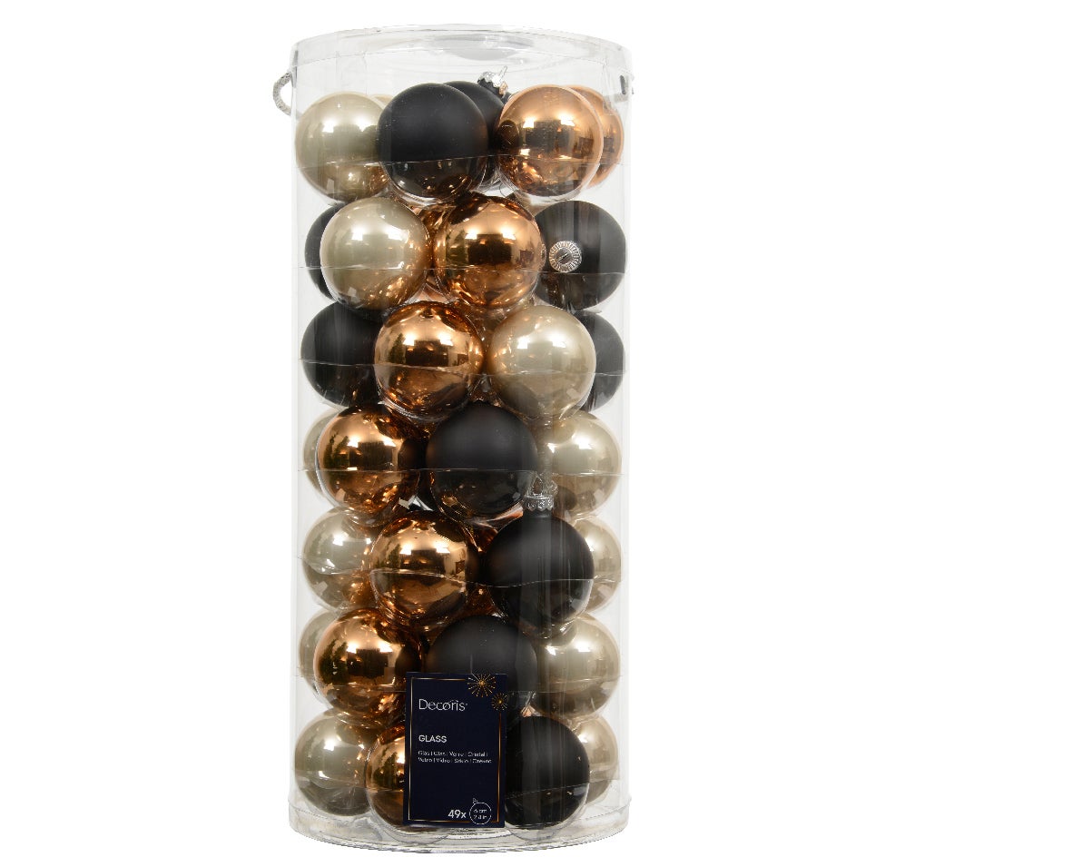 Decoris Kerstballen glas mix zwart creme goud 49 stuks Ø 6 cm