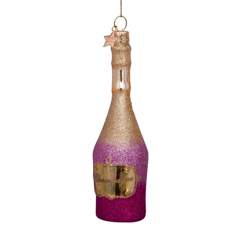Vondels Kersthanger fles champagne roze goud