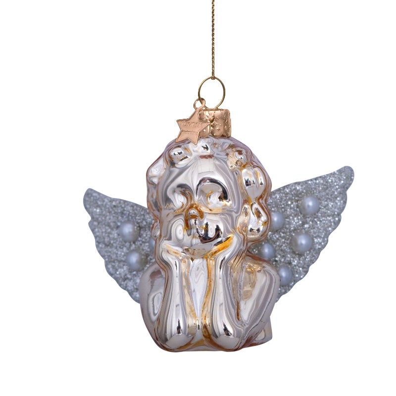 Vondels Kersthanger engel met glitters 8.5 cm