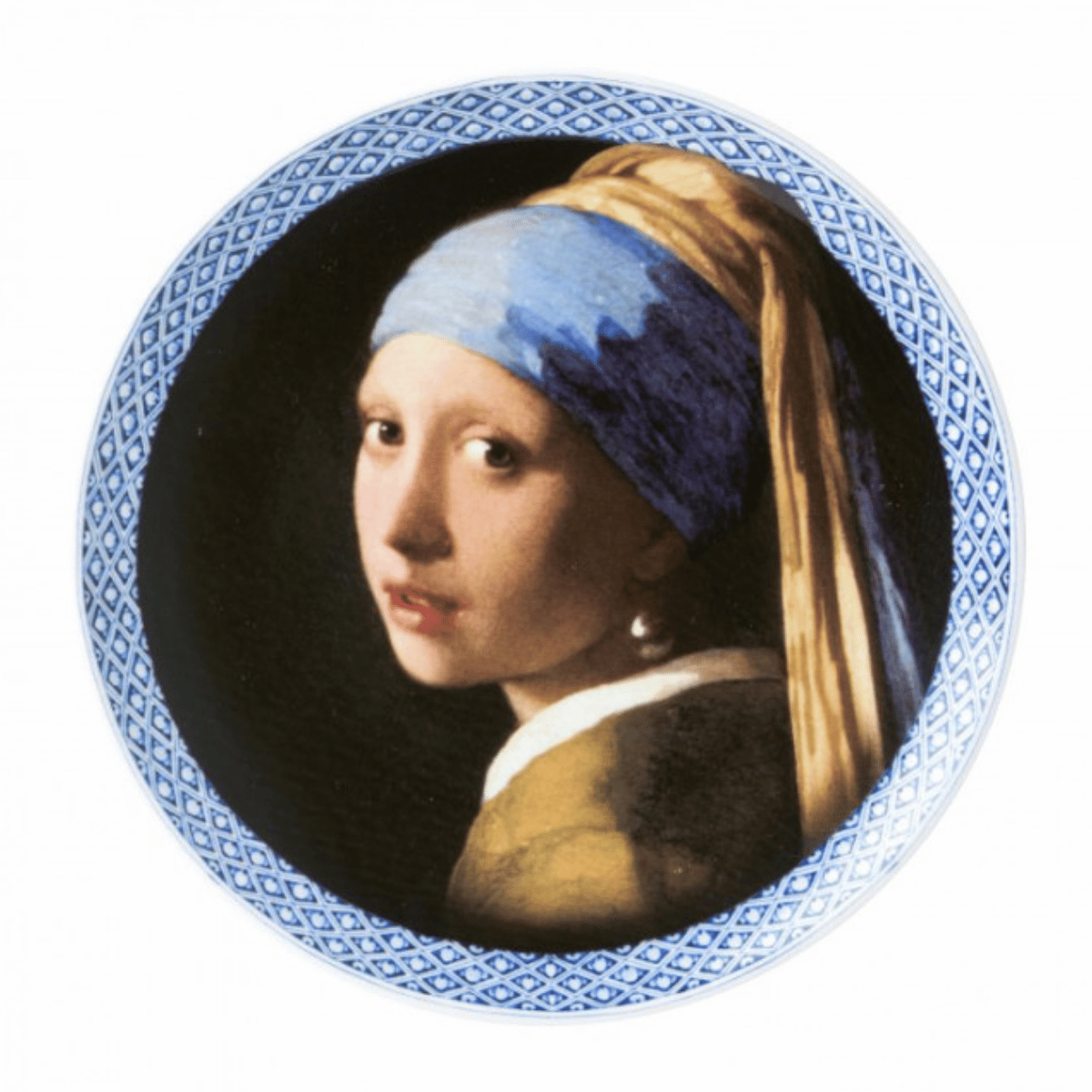 Heinen Delfts Blauw Bord Meisje met de Parel Middel