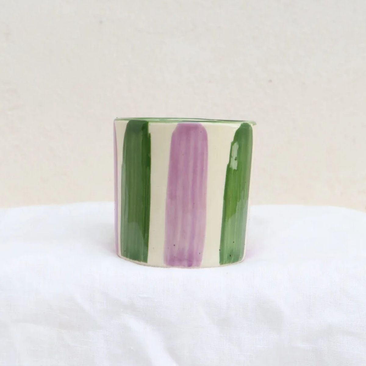 Lenta Living Medium Beker Almeria Groen Paars Streep 8 x 8 cm