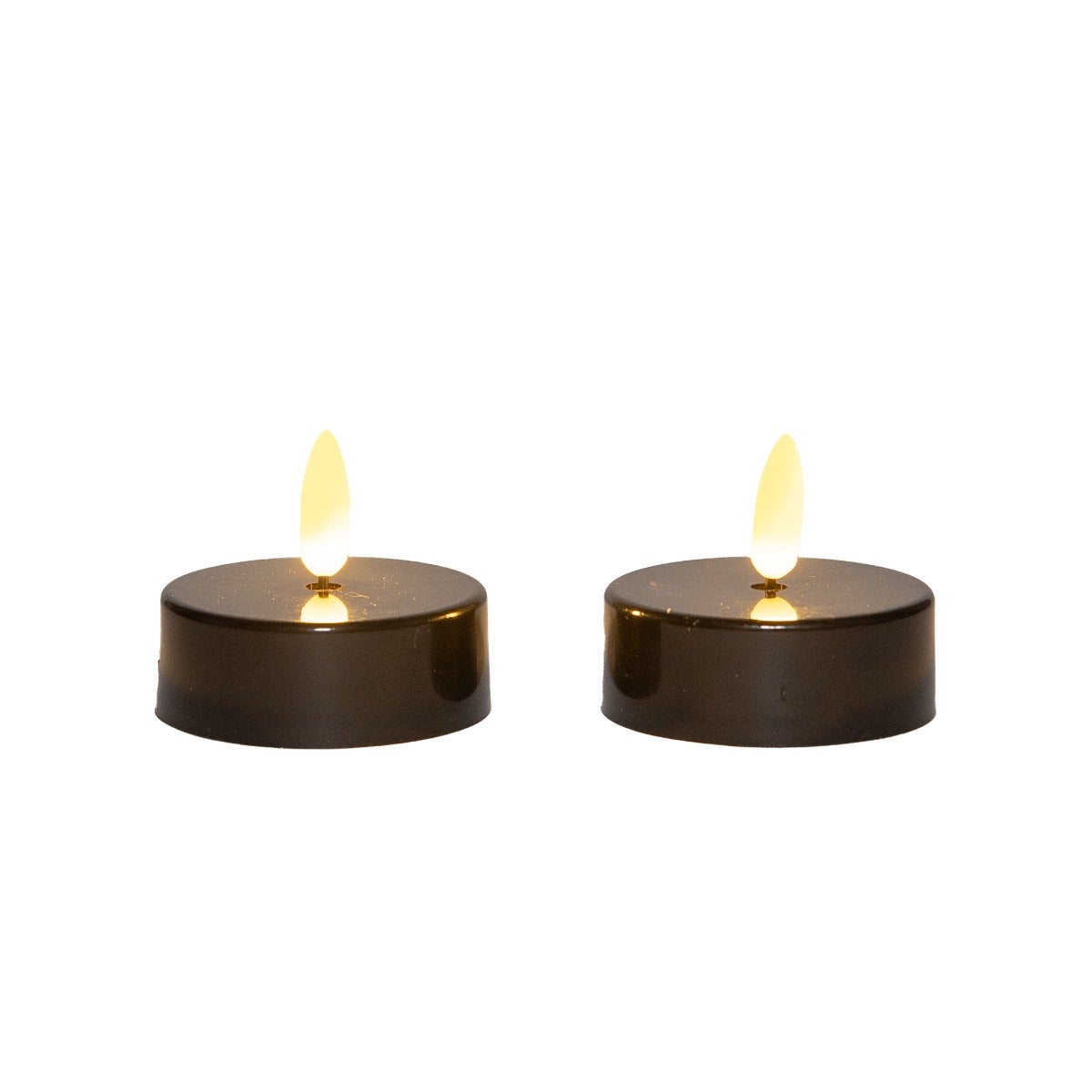 Theelicht LED Jumbo 3D vlam 2 stuks zwart