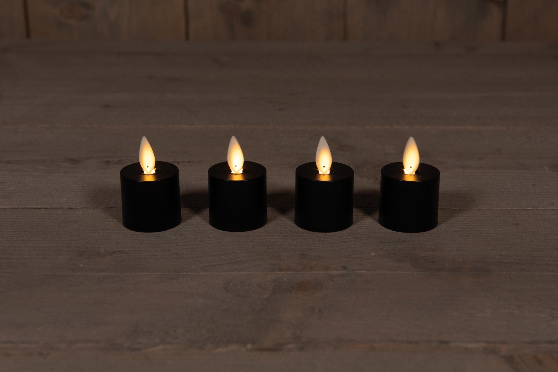 Theelicht bewegende vlam uitbreidingset 4 stuks zwart 3.8 x 6 cm