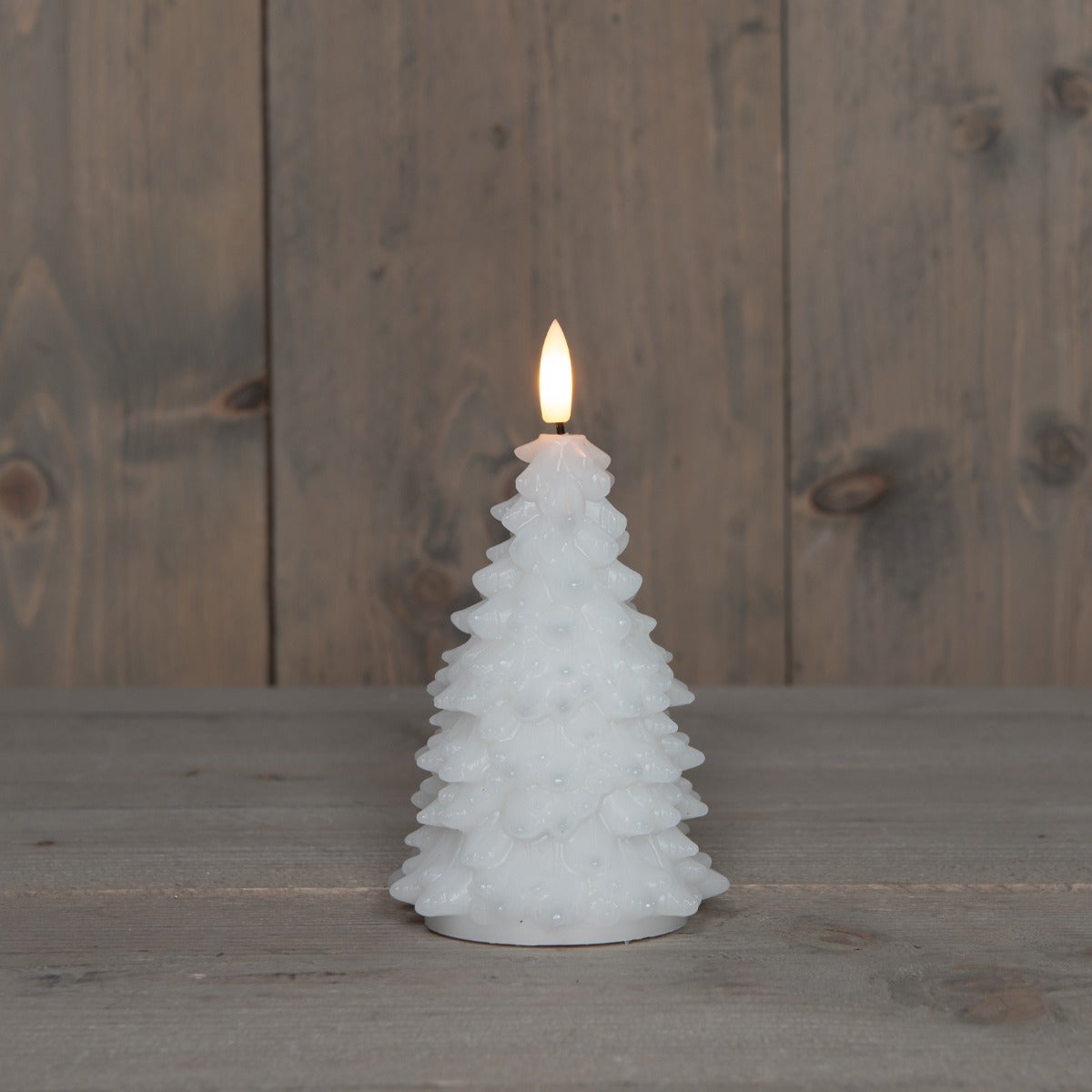 Kaars LED Kerstboom wax wit 15 cm met 3D vlam
