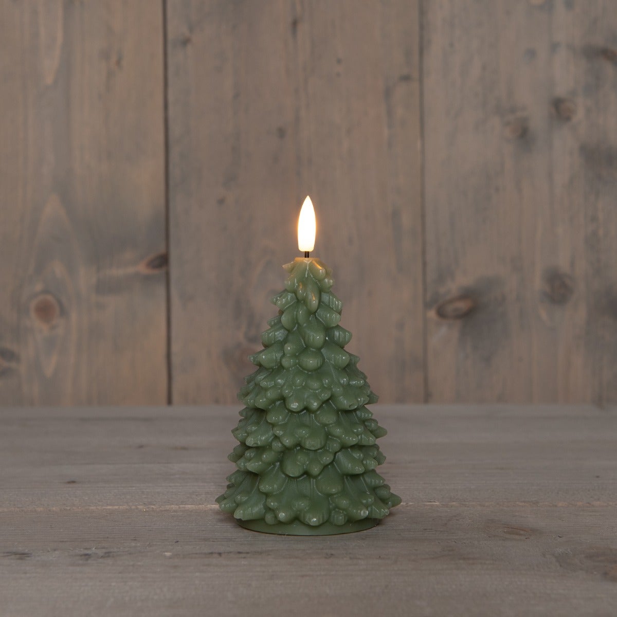 Kaars LED Kerstboom wax jade groen 15 cm met 3D vlam