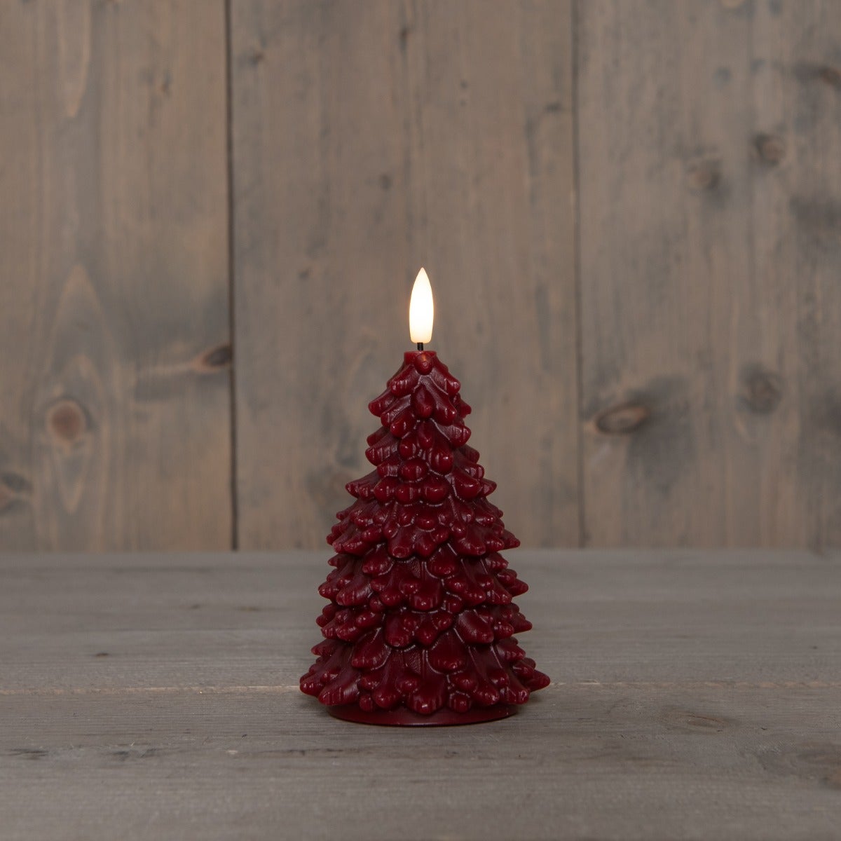 Kaars LED Kerstboom wax bordeaux 15 cm met 3D vlam