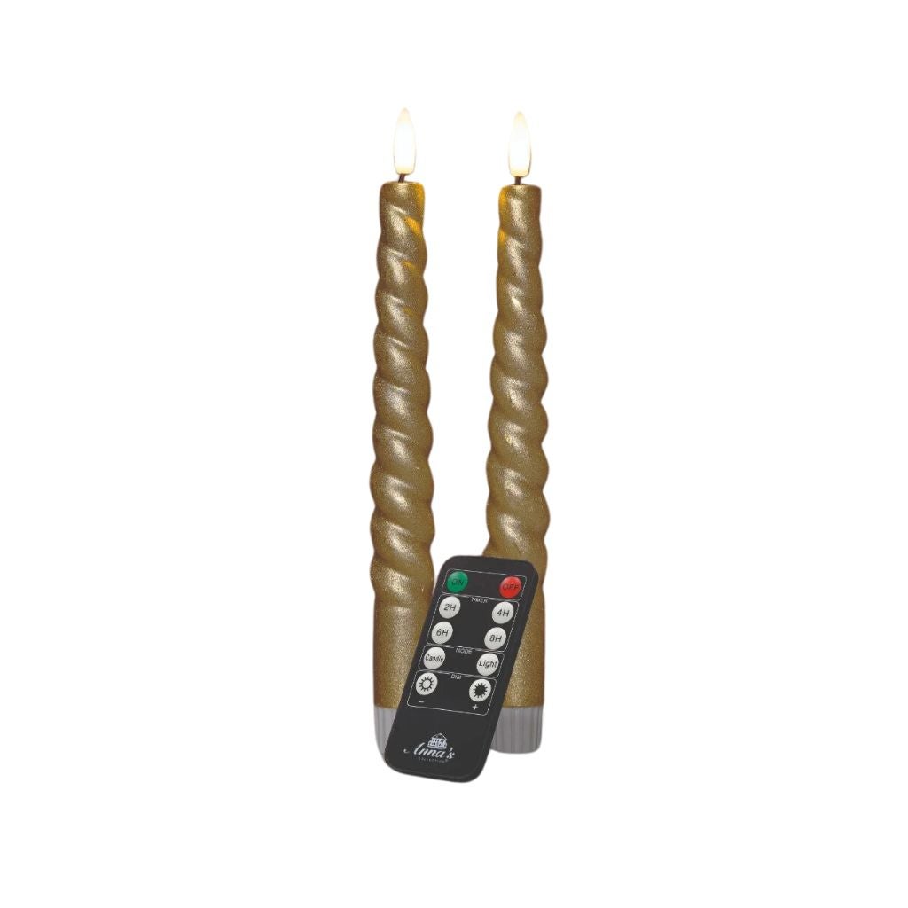 Dinerkaars Swirl LED 3D Lont Goud 23 cm 2 stuks met afstandsbediening