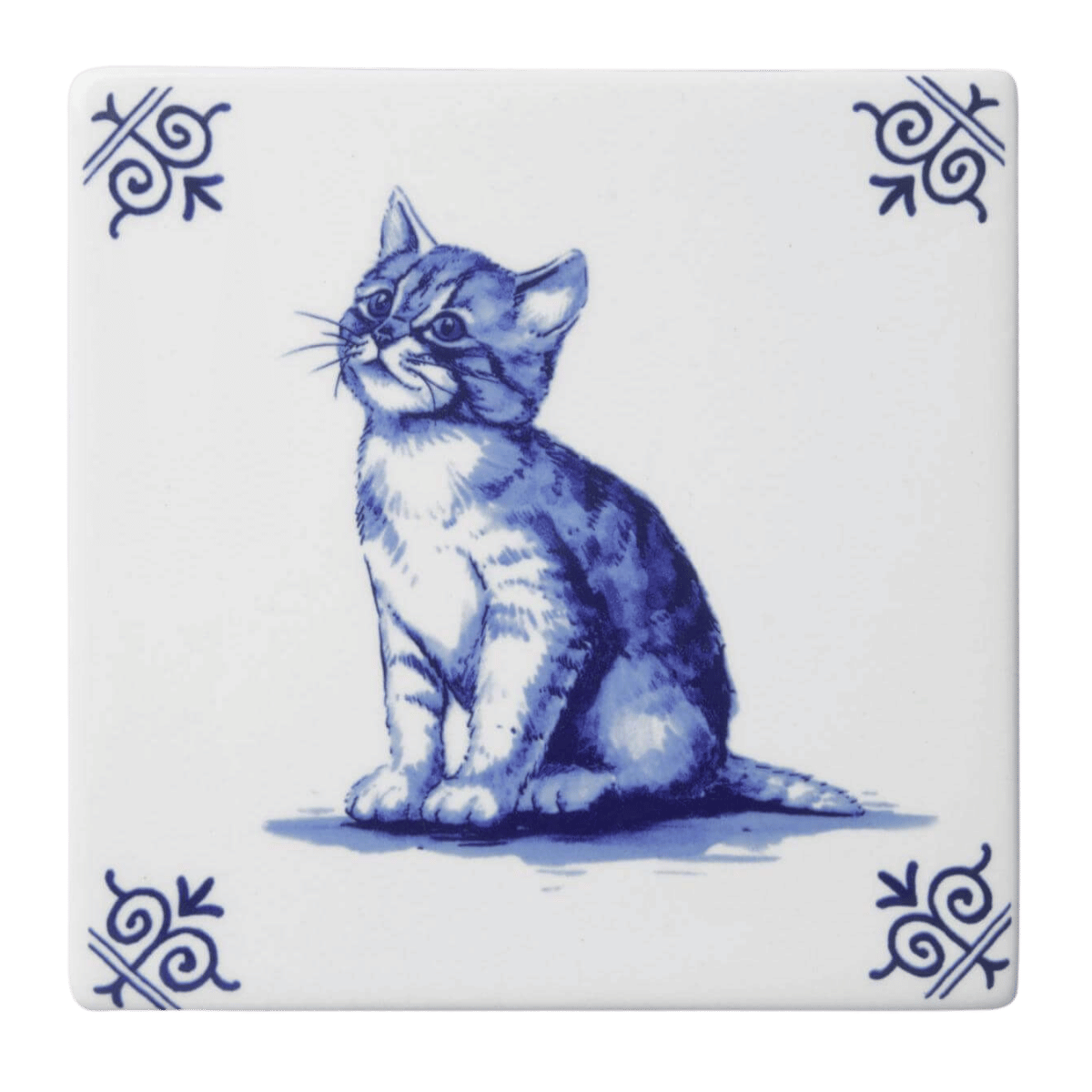 Heinen Delfts Blauw Tegel Poes 13 cm