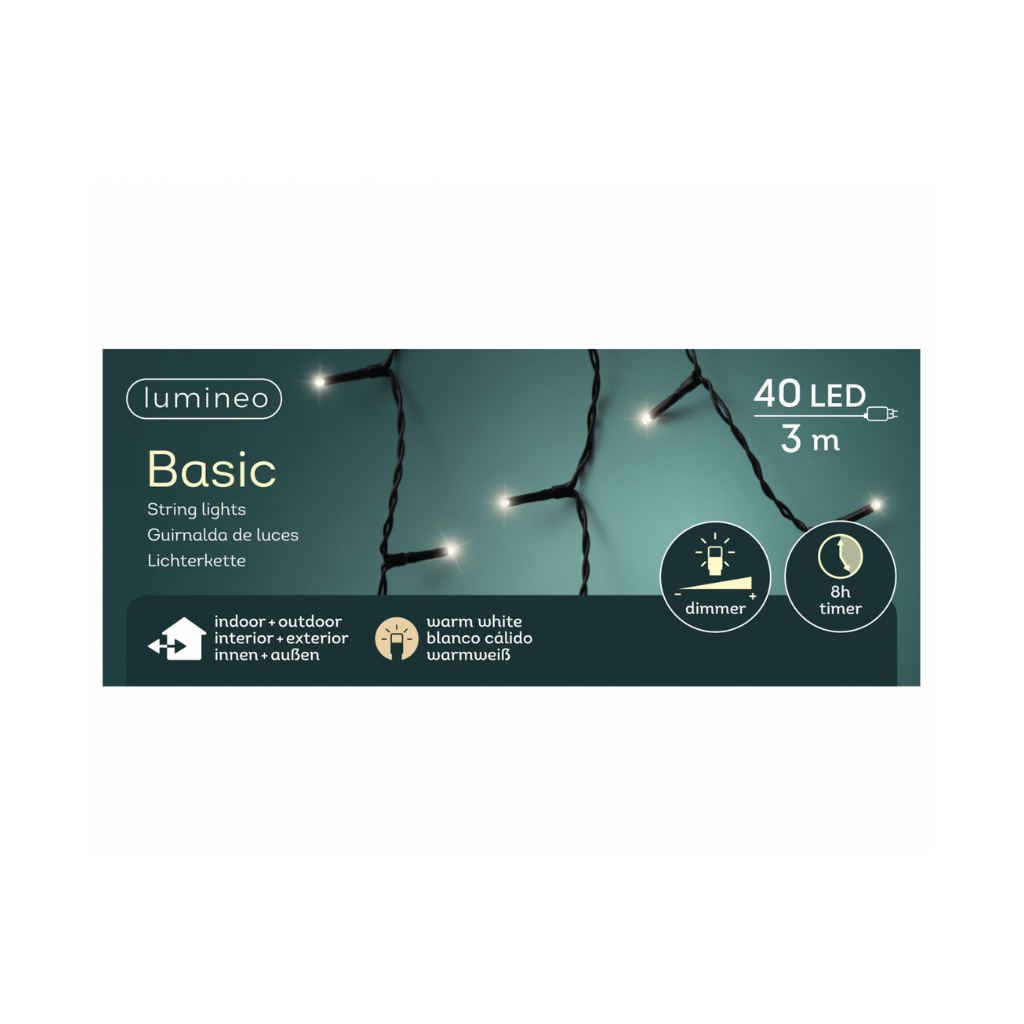 Lumineo LED basic lights zwart 300 cm warm wit 40 lichtjes