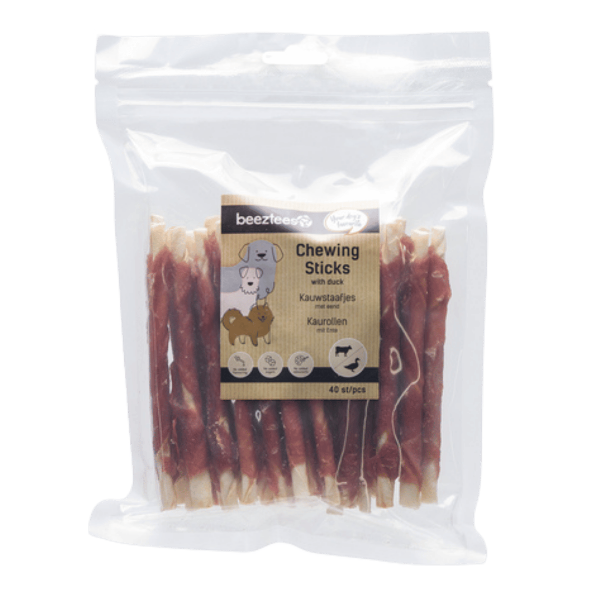 Beeztees Hondensnacks Kauwstaafjes met Eend Voordeelverpakking 40 stuks