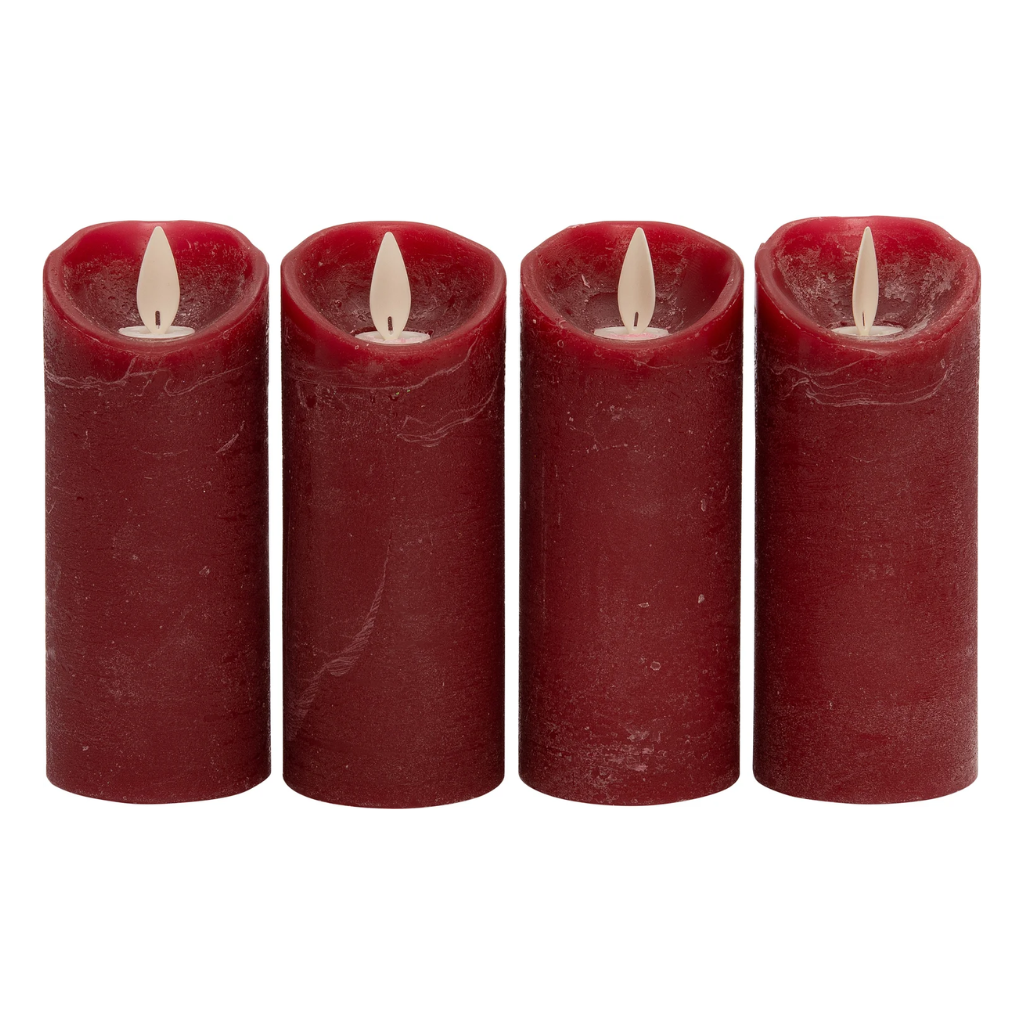 Stompkaars LED Wax Rustiek Bordeaux 12.5 cm 4 stuks met afstandsbediening