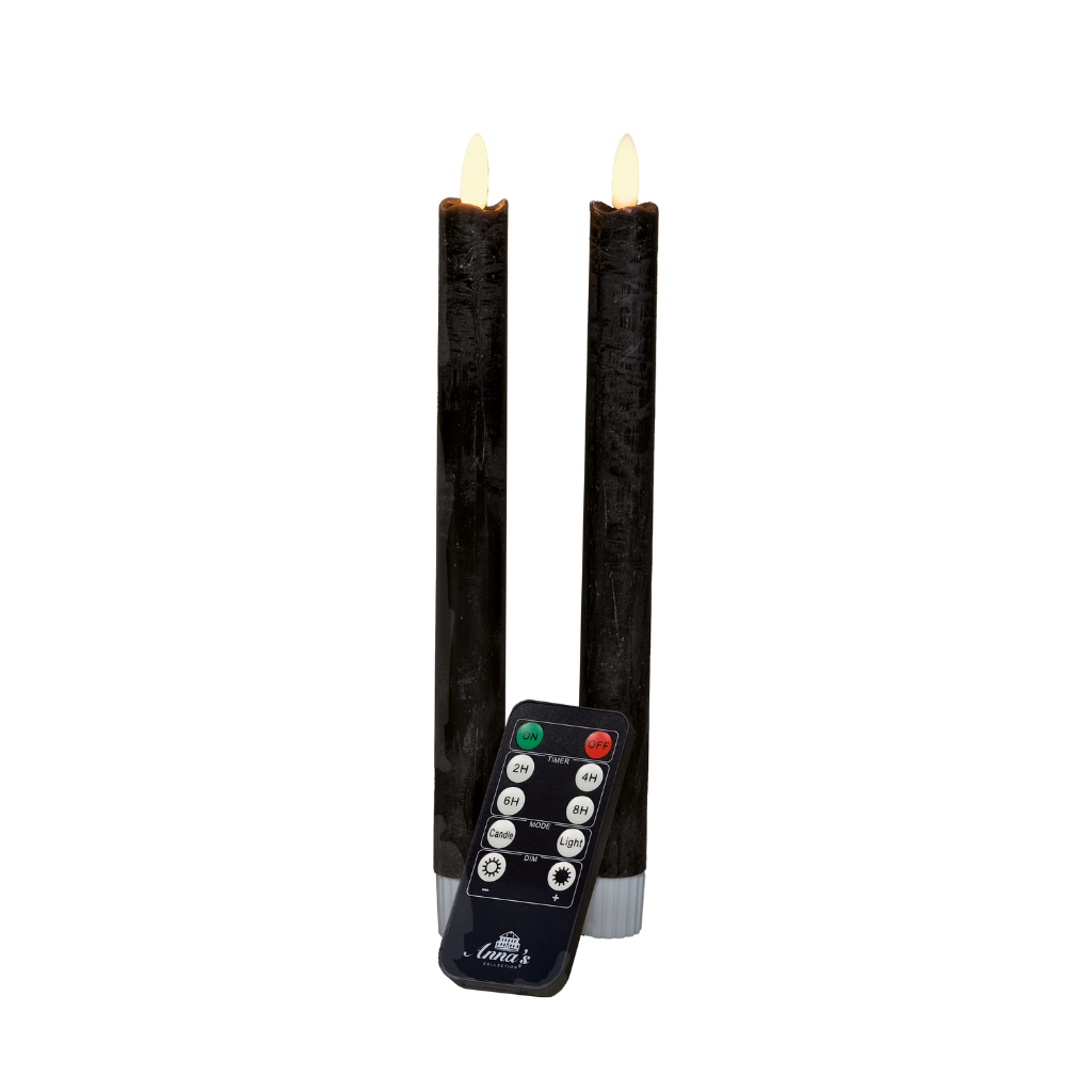 Dinerkaars LED Zwart Rustiek Wax 3D Lont 23 cm (2 stuks) met afstandsbediening