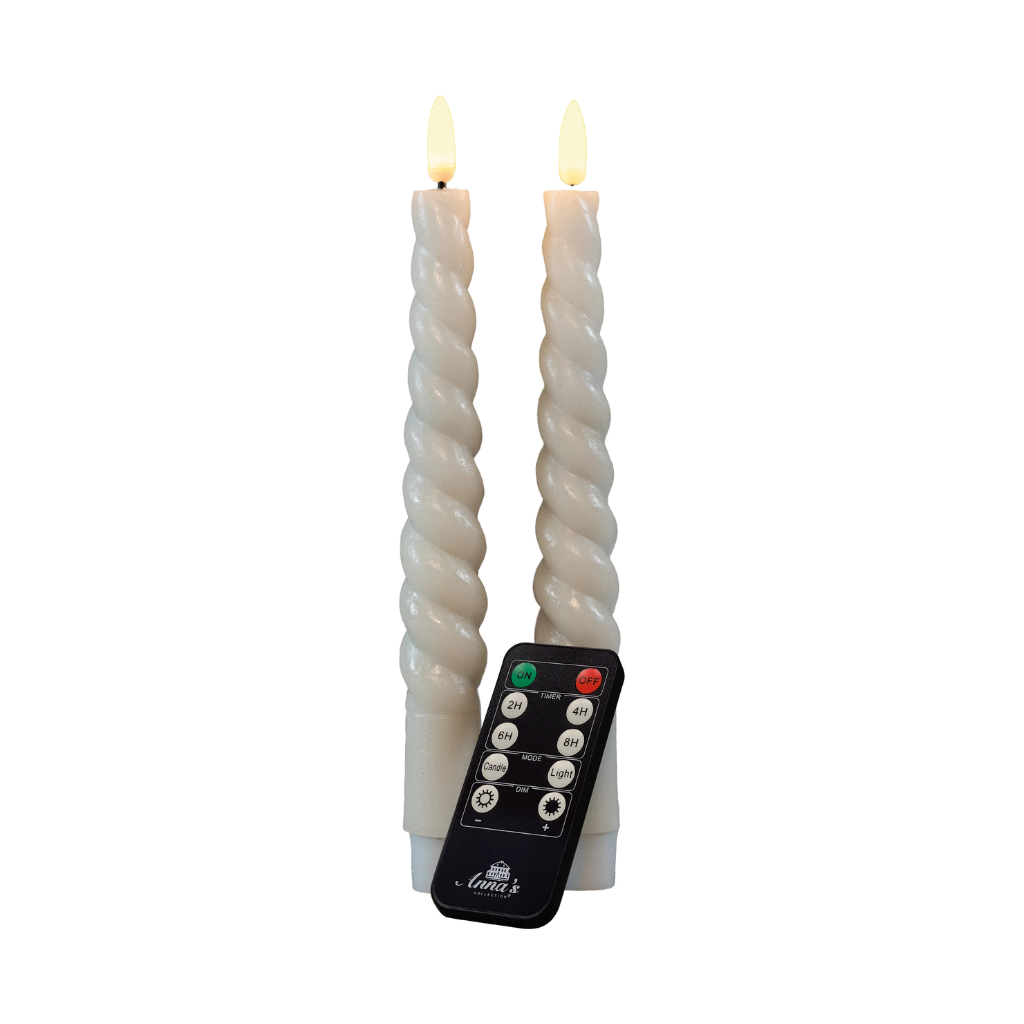 Dinerkaars LED Ivoor Swirl Rustiek Wax 3D Lont 23 cm (2 stuks) met afstandsbediening