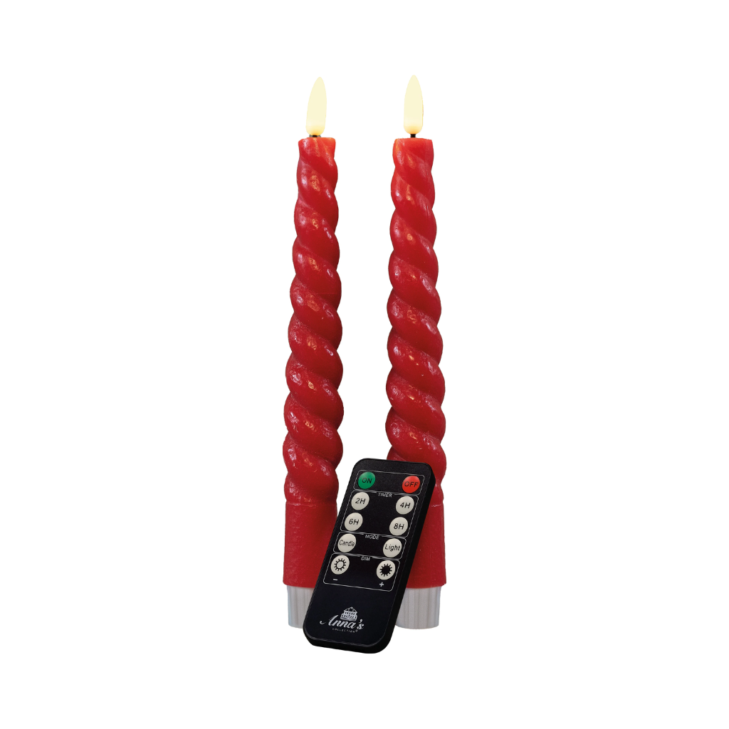 Dinerkaars LED Rood Swirl Rustiek Wax 3D Lont 23 cm (2 stuks) met afstandsbediening