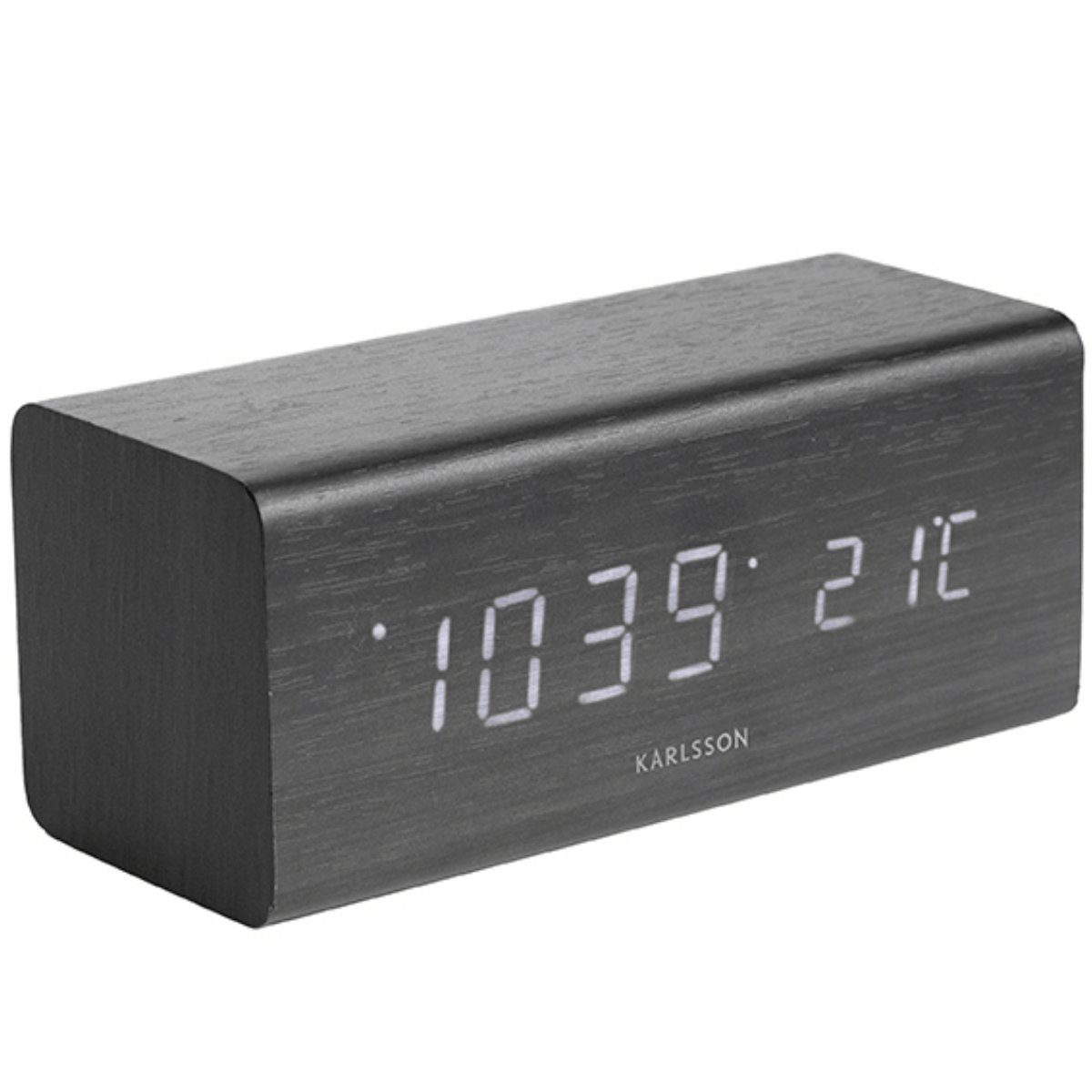 Karlsson Wekker Block Zwart Fineer Wit LED