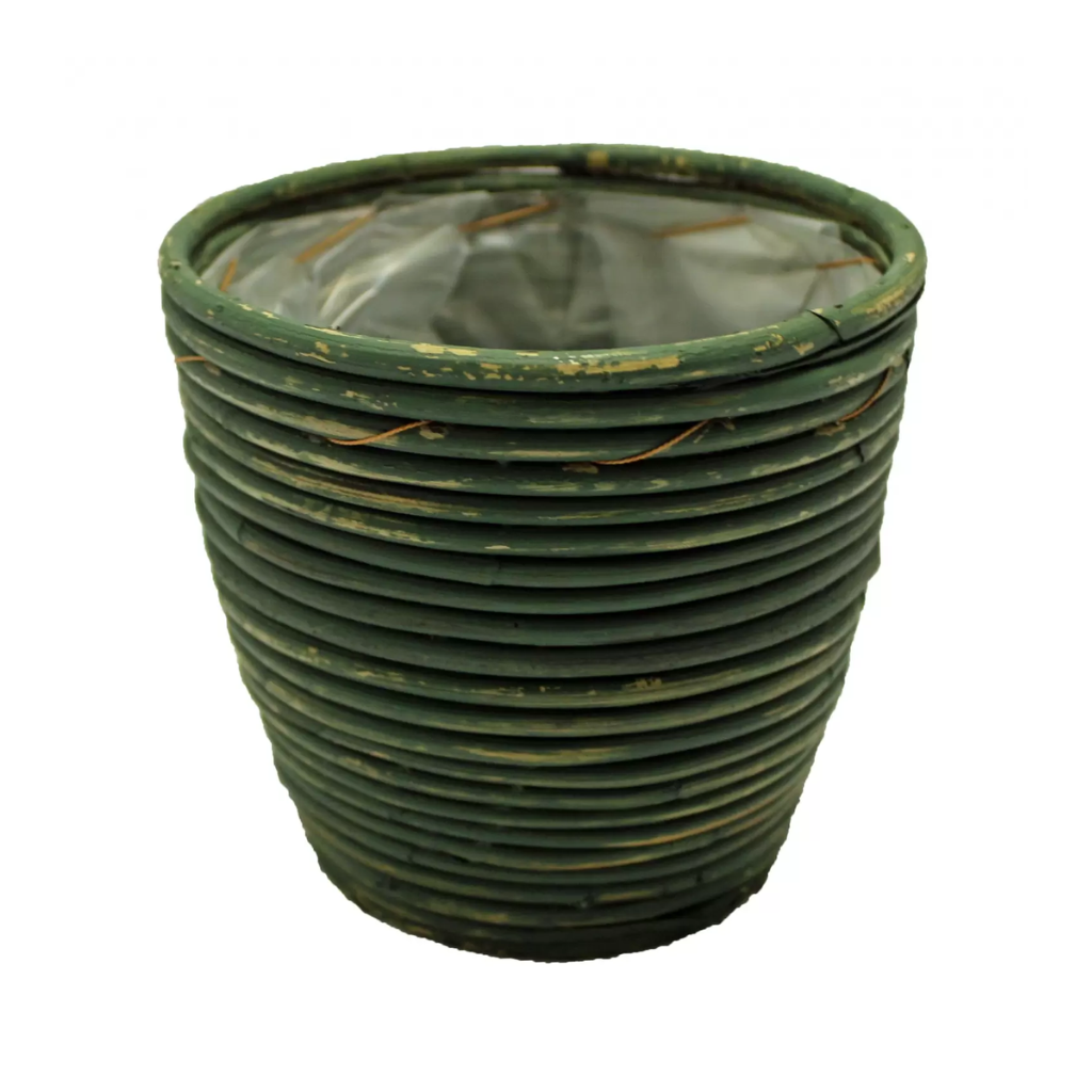 Van der Leeden Pot Rotan Streep Groen 15x14