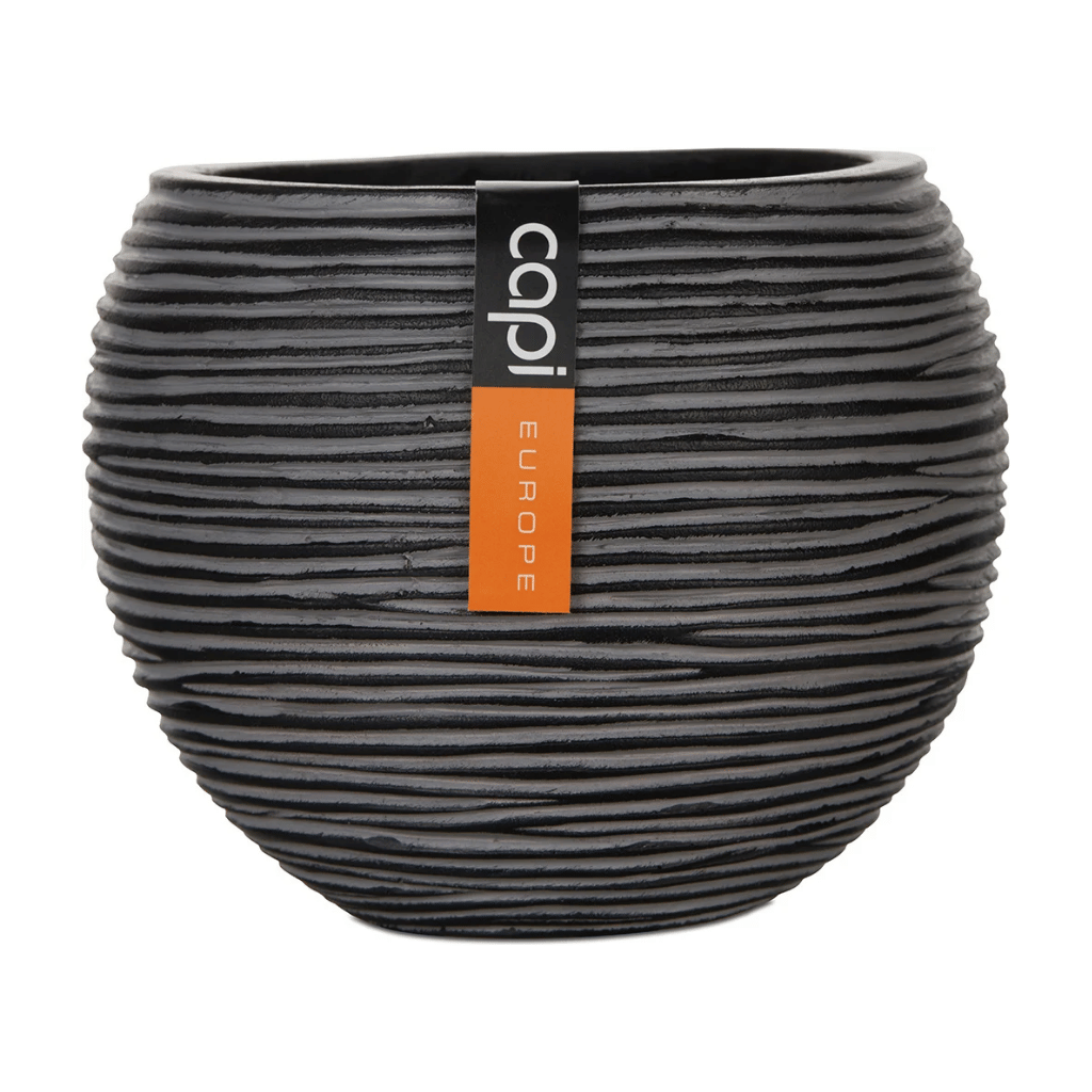 Capi Europe Vaas bol Rib antraciet 18 x 18 x 15 cm
