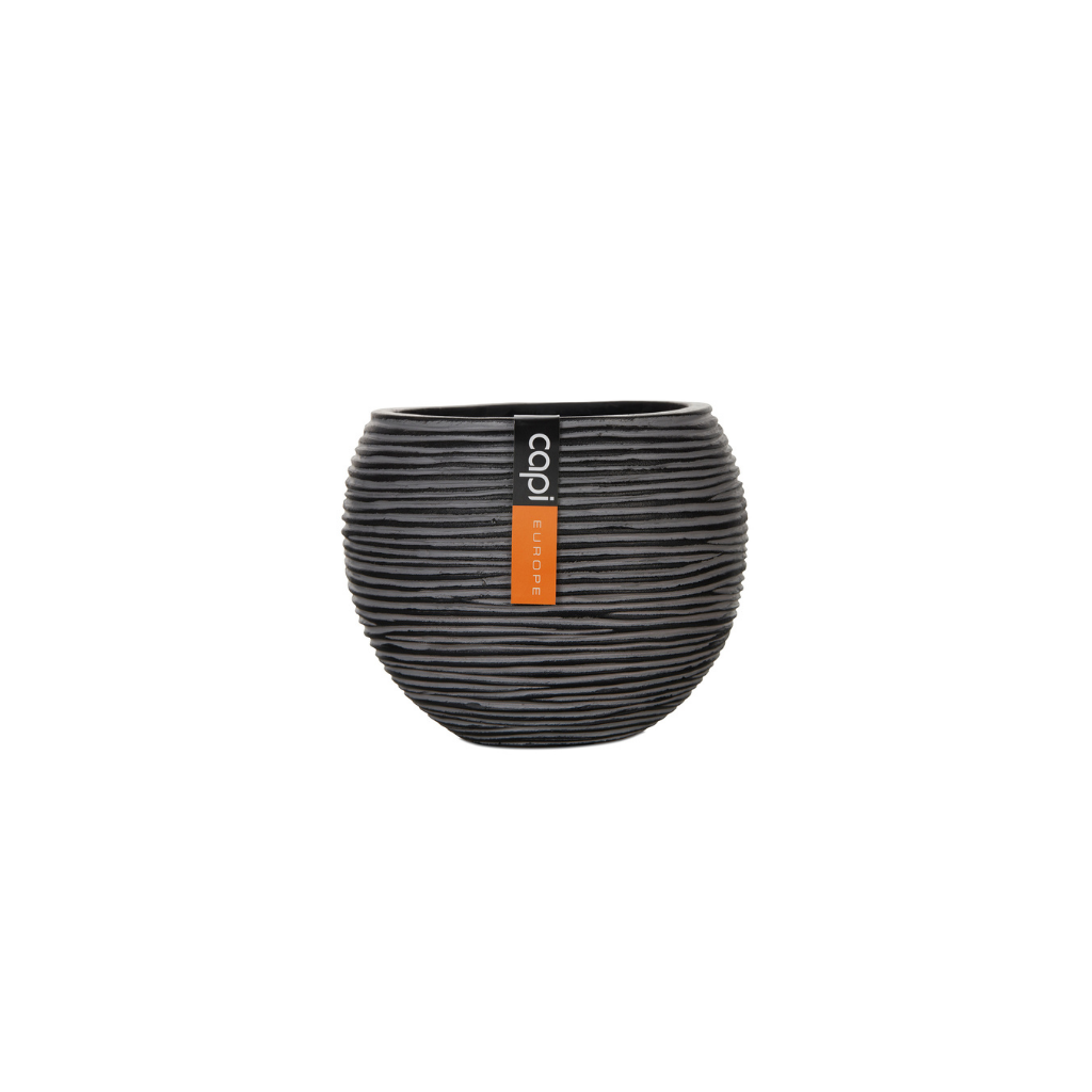 Capi Europe Vaas bol Rib antraciet 11 x 11 x 9 cm