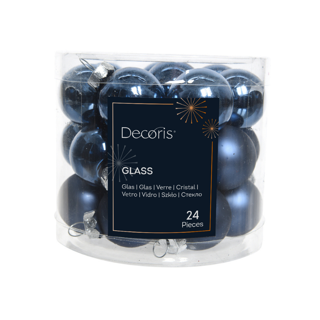 Decoris Kerstballen glas nachtblauw 24 stuks Ø2.5 cm