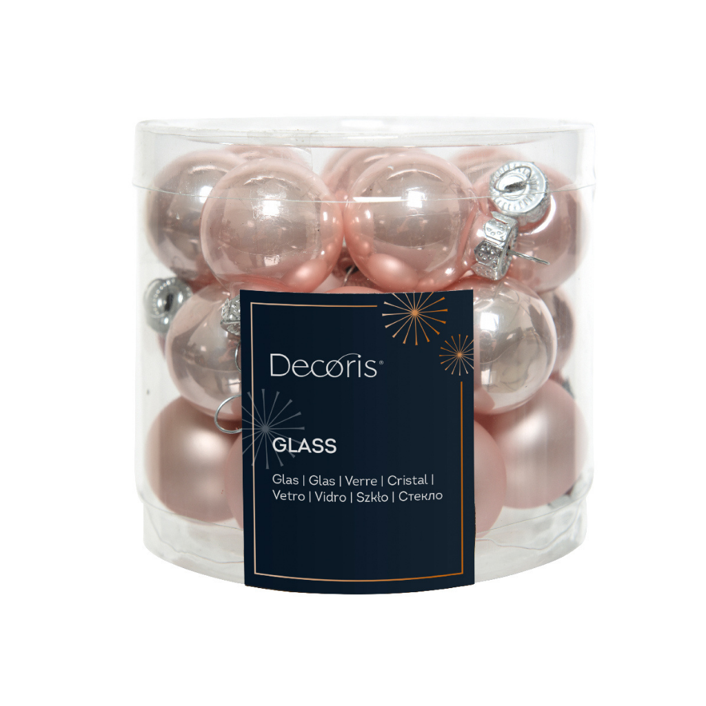 Decoris Kerstballen glas poederroze 24 stuks Ø2.5 cm
