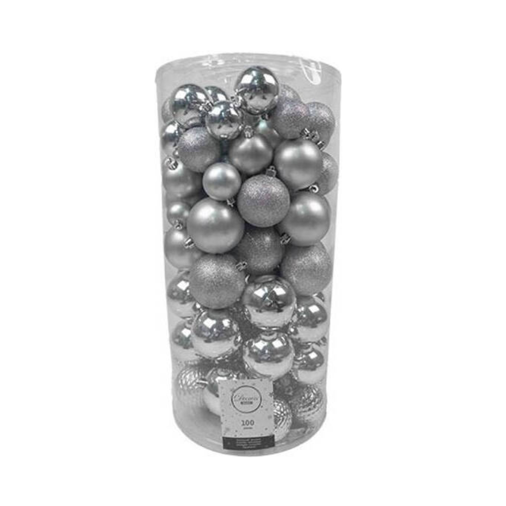 Kerstballen onbreekbaar tube 100 stuks silver