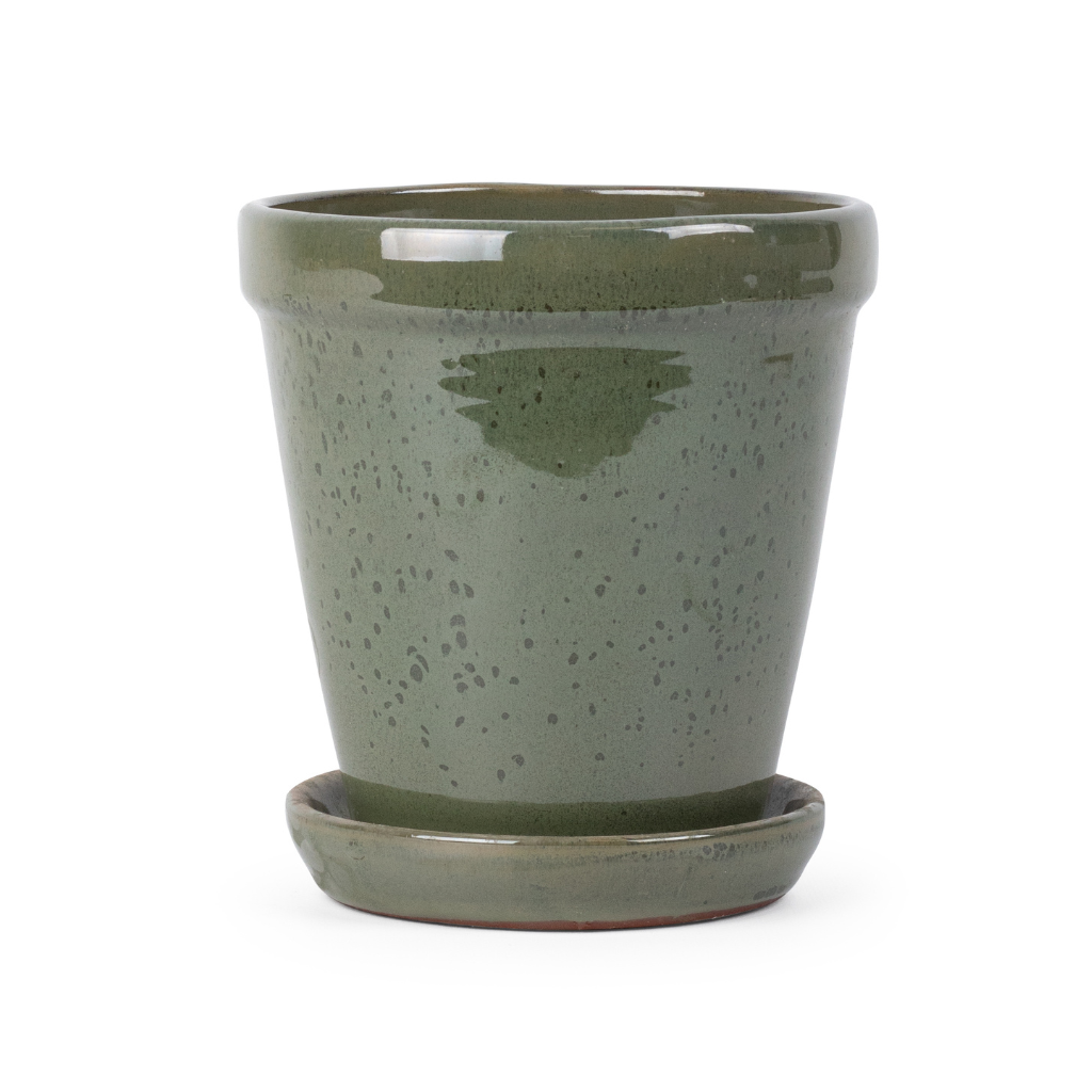 Pot met schotel koper blauw 16 x 17 cm