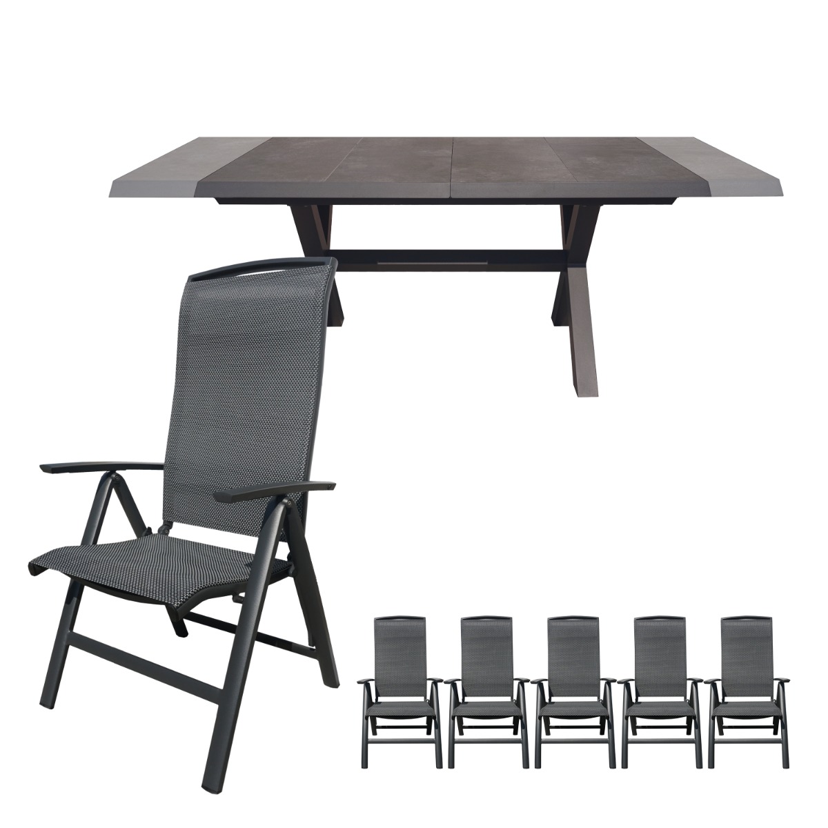 Royal Seasons Uitschuifbare Diningset 6-zits La Palma Antraciet