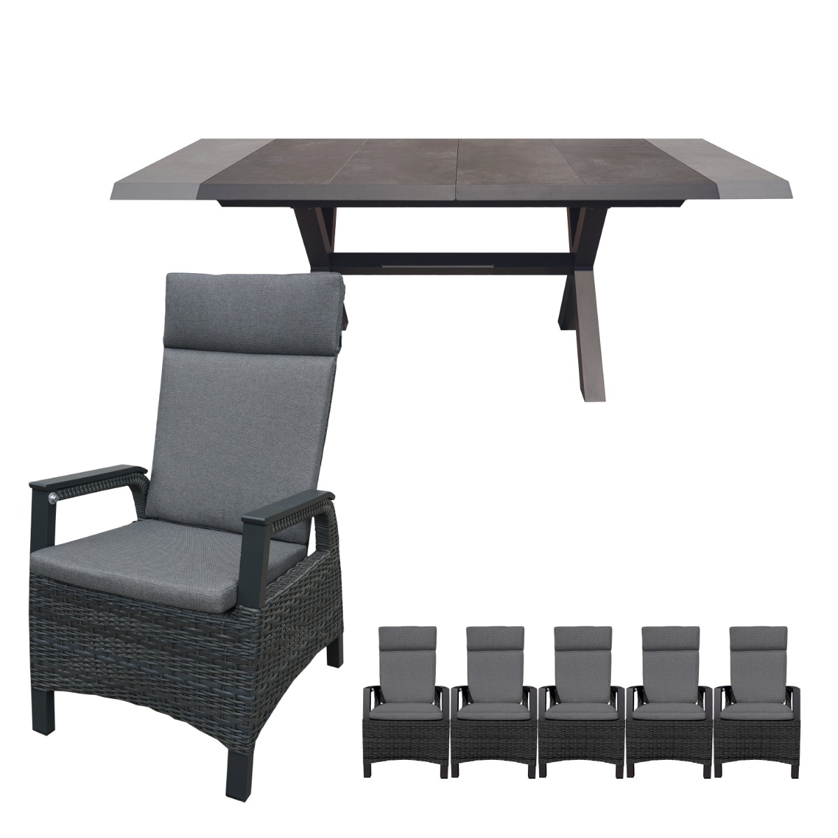 Royal Seasons Uitschuifbare Diningset 6-zits Fabio Antraciet