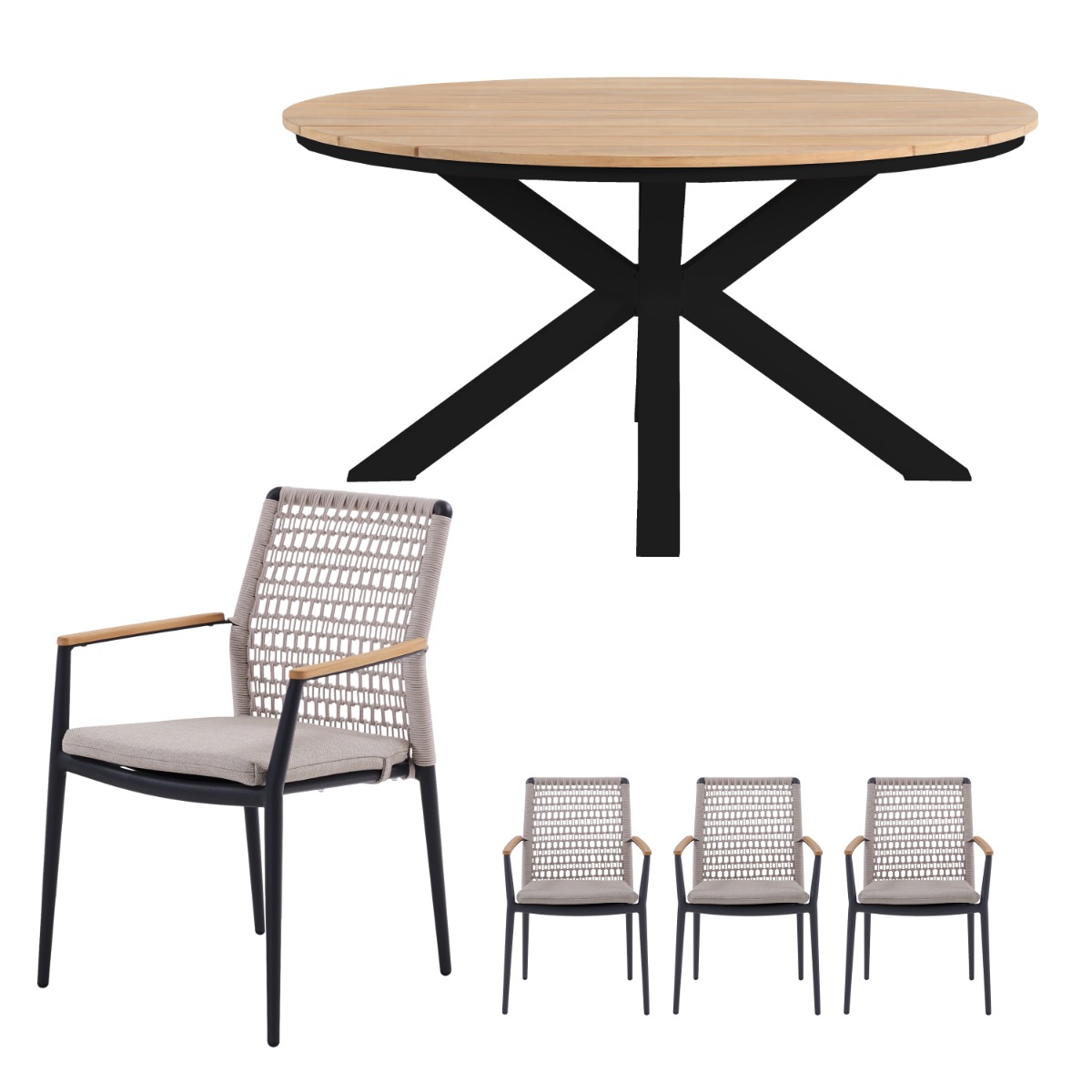 Royal Seasons Diningset 4-zits Portland Teak Antraciet