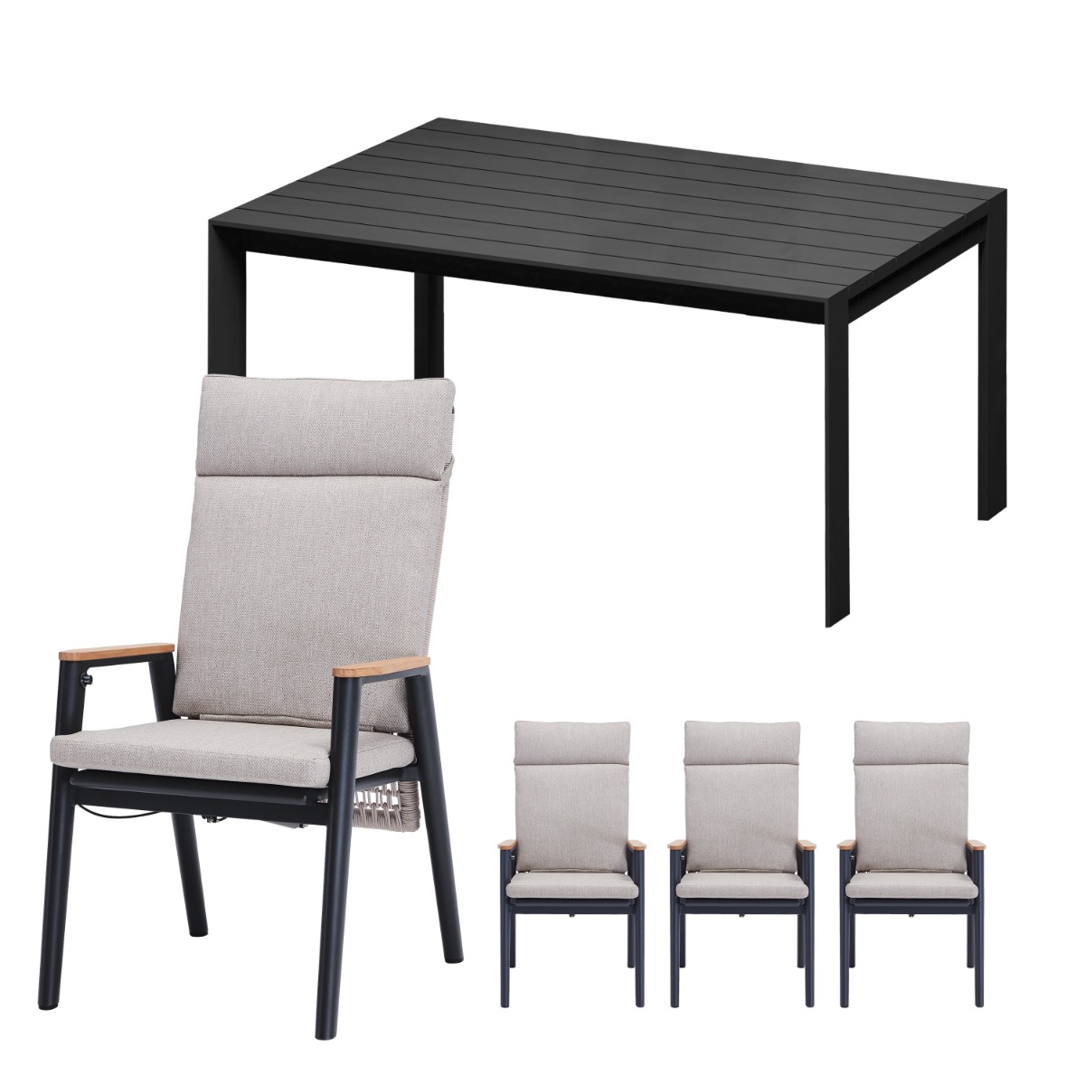 Royal Seasons Diningset 4-zits Portland Zwart