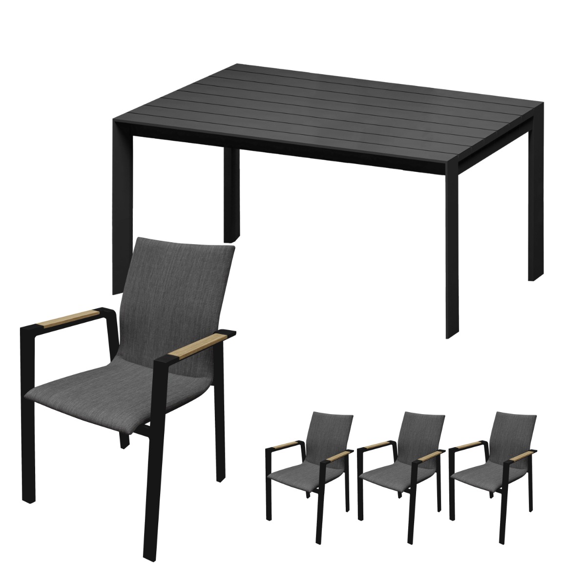 Royal Seasons Diningset 4-zits Detroit Zwart