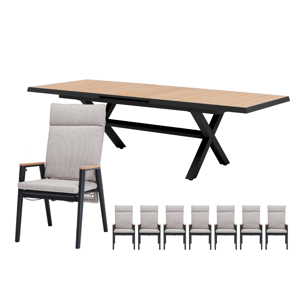 Royal Seasons Diningset 8-zits Portland Hoog Uitschuifbaar Zwart