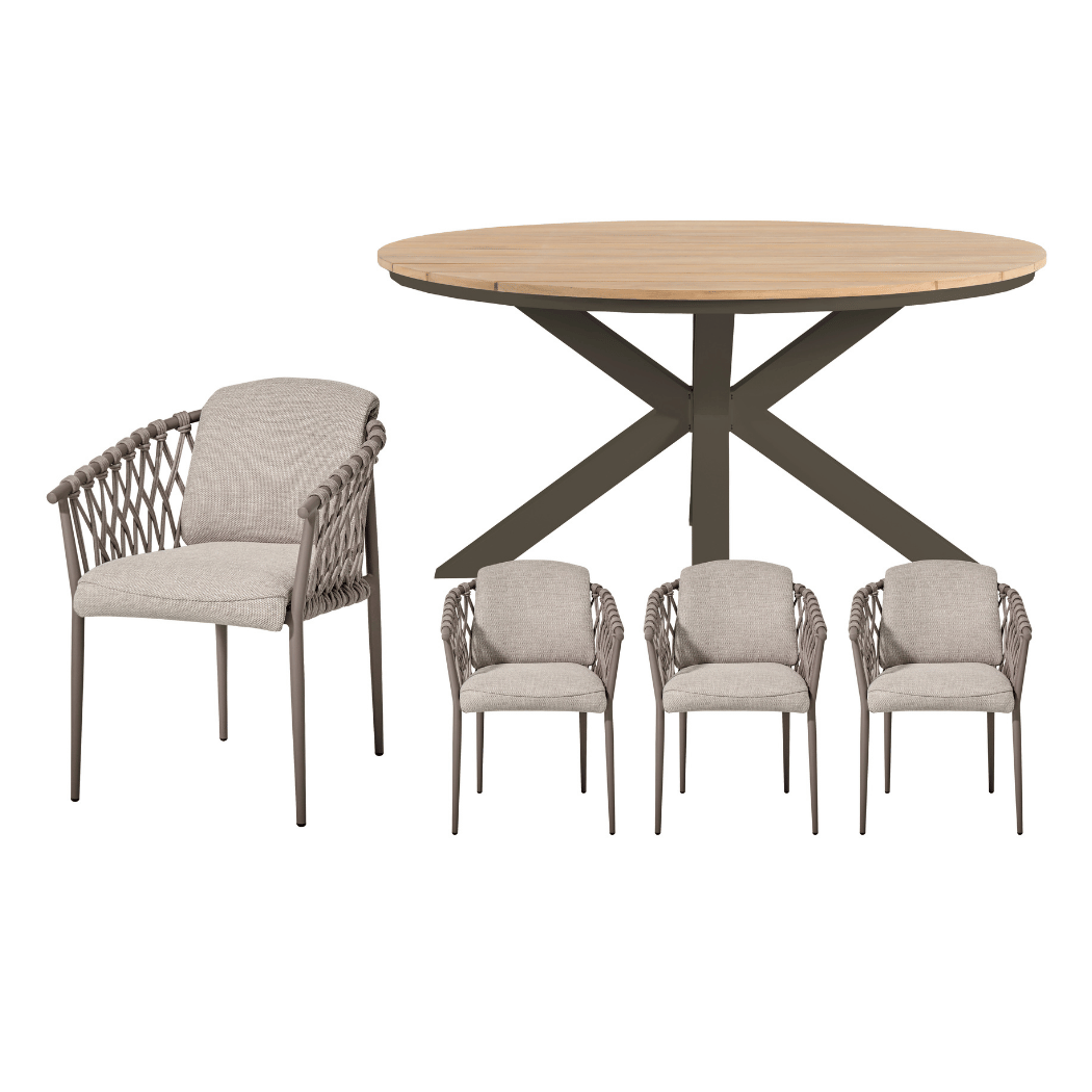 Royal Seasons Diningset 4-zits Miami Rond Espresso