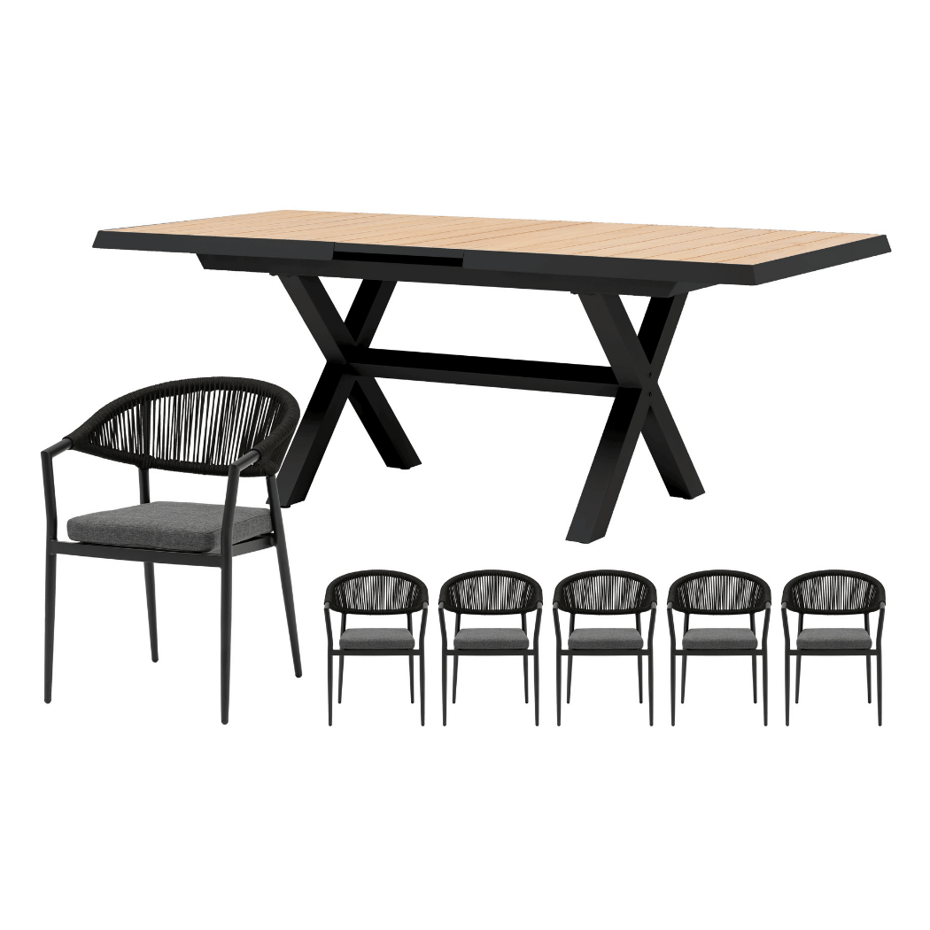 Royal Seasons Diningset 6-zits Bo Uitschuifbaar Zwart