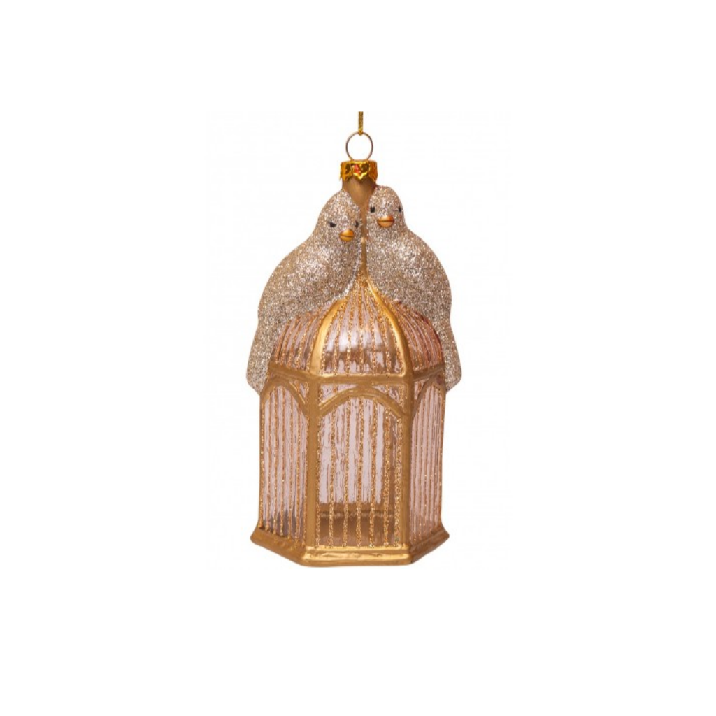 Vondels Gouden Kersthanger vogels op kooi 12 cm